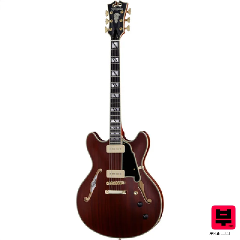 DAngelico Deluxe DC Satin Trans Wine - Semiacoustic Guitars