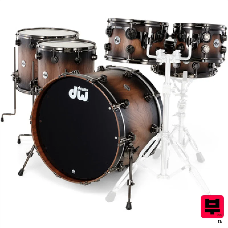 DW Walnut Satin Ebony Burst 6pcs - Premium Drum Kits