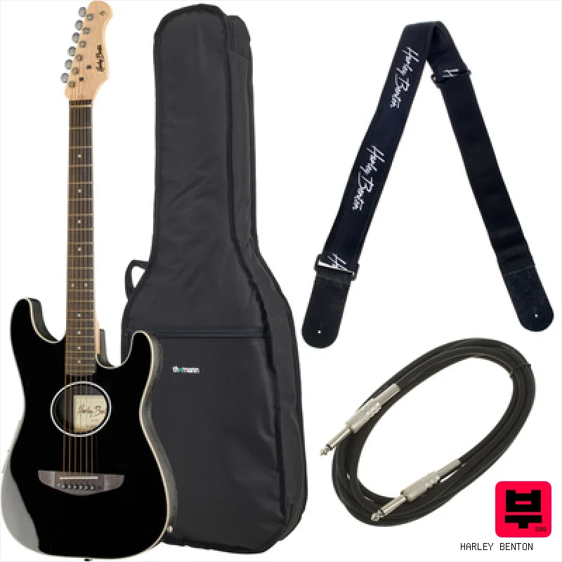 Harley Benton ST-Acoustic Black Bundle - Professional Music Instrument Photo