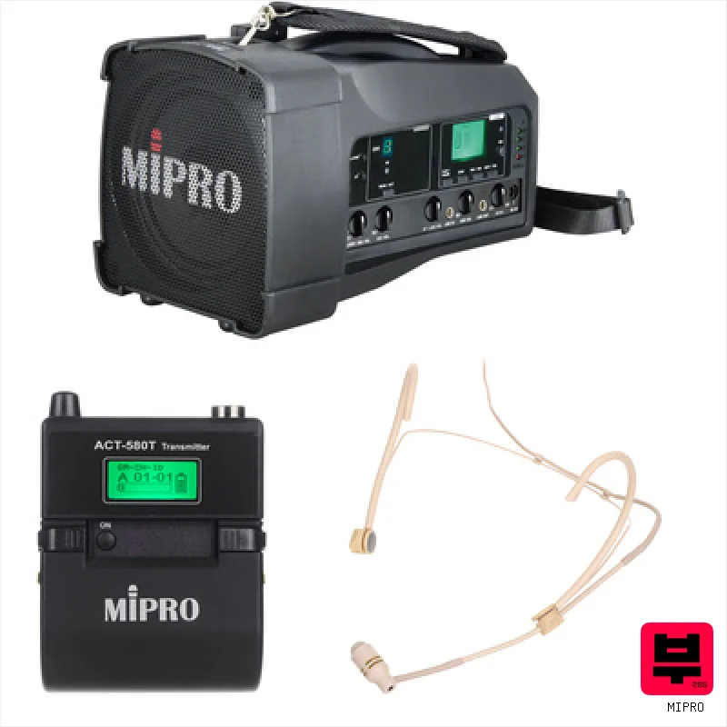Mipro MA-100G MU-53HNS Bundle - Active Full-Range PA Speakers
