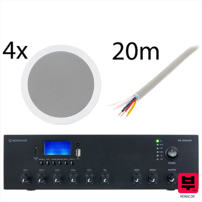 Monacor 4x EDL-28 PA-806DAP Bundle - Corporate and Restaurant PA Sets