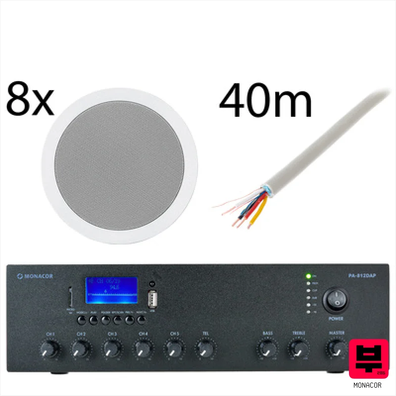 Monacor 8x EDL-28 PA-812DAP Bundle - Corporate and Restaurant PA Sets