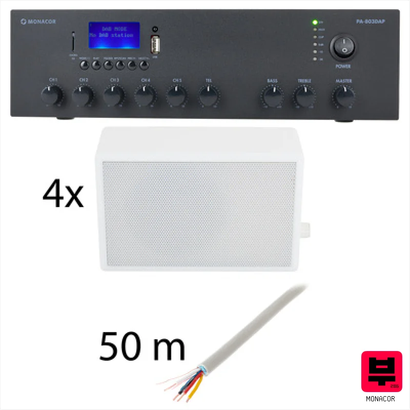 Monacor PA-803DAP 4 room bundle - Corporate and Restaurant PA Sets