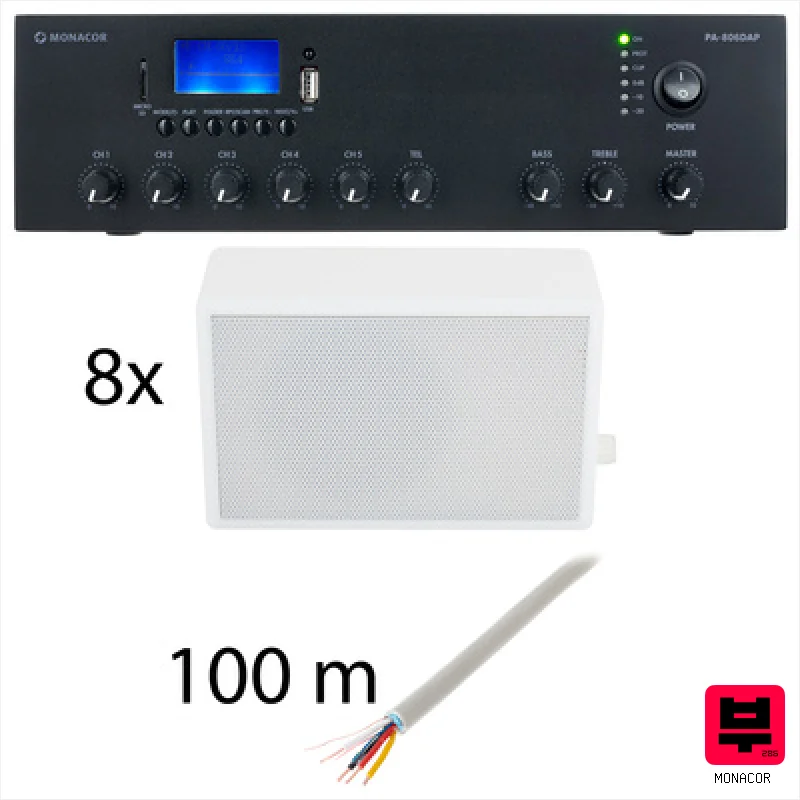 Monacor PA-806DAP 8 room bundle - Corporate and Restaurant PA Sets