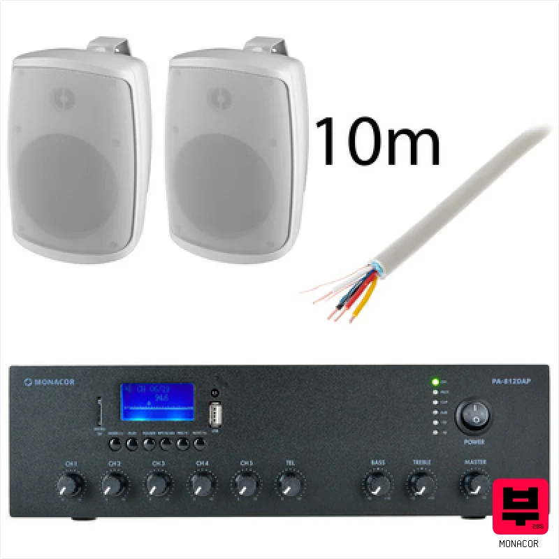 Monacor WALL-08T/WS PA-812DAP Bundle - Corporate and Restaurant PA Sets