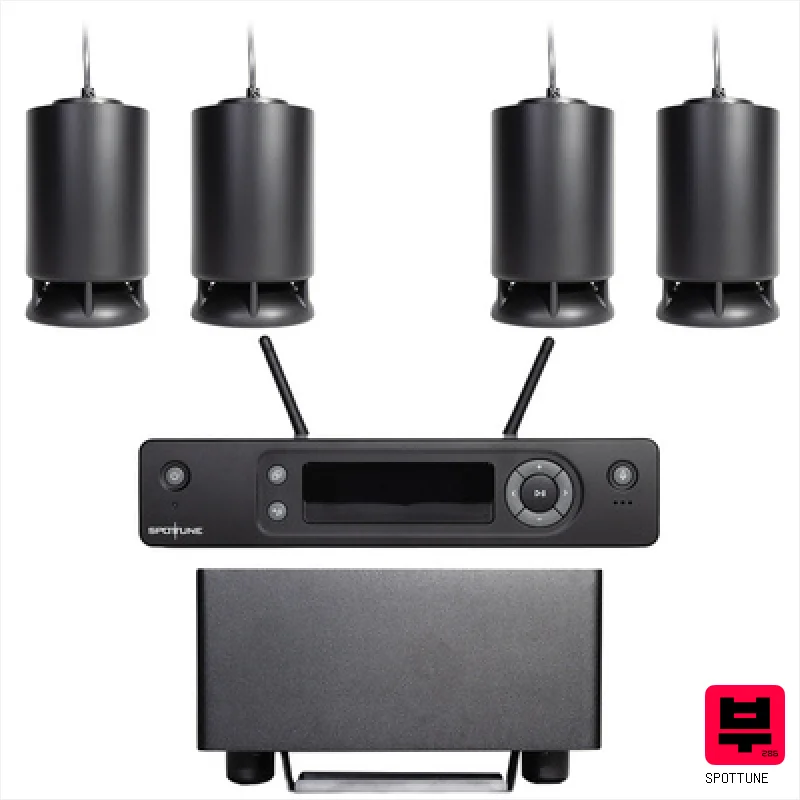 Spottune 4x Omni Cord 1x Sub Bk Bundle - Corporate and Restaurant PA Sets